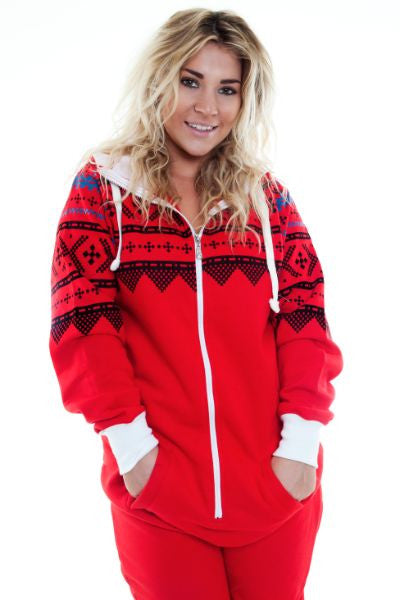 Red Aztec Tracksuit Onesie - Onesie Warehouse