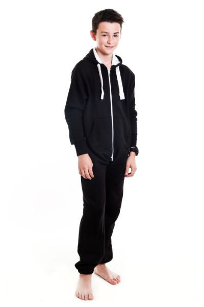 Kids Black Unisex Tracksuit Onesie - Onesie Warehouse