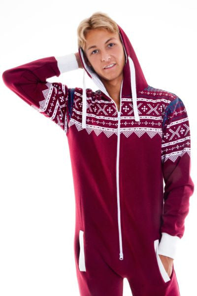Maroon Aztec Tracksuit Onesie XXL - Onesie Warehouse