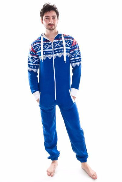 Mens Blue Aztec Tracksuit Onesie - Onesie Warehouse
