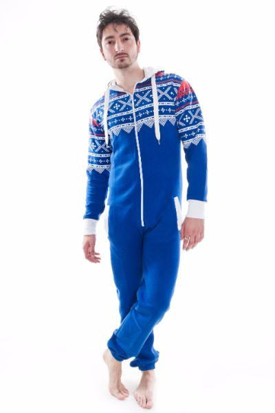 Mens Blue Aztec Tracksuit Onesie - Onesie Warehouse